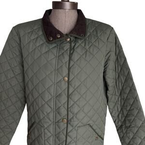 Lands End Quilted Barn Coat Women's Size Medium Green Corduroy Collar Jacket
